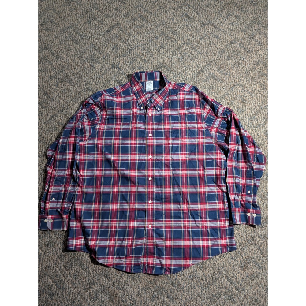 Brooks Brothers Regent Non-Iron Plaid Button Down Shirt Mens XXL Navy Red 1818